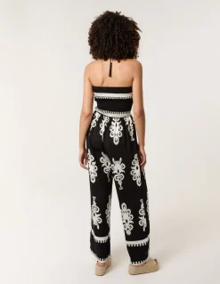 Halter Neck Shirred Waist Jumpsuit