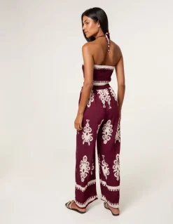 Halter Neck Shirred Waist Jumpsuit