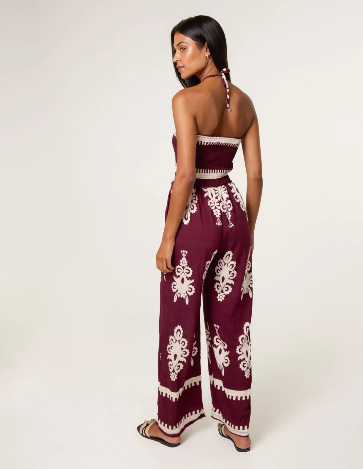 Halter Neck Shirred Waist Jumpsuit