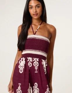 Halter Neck Shirred Waist Jumpsuit