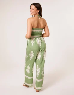 Halter Neck Shirred Waist Jumpsuit