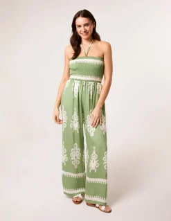 Halter Neck Shirred Waist Jumpsuit