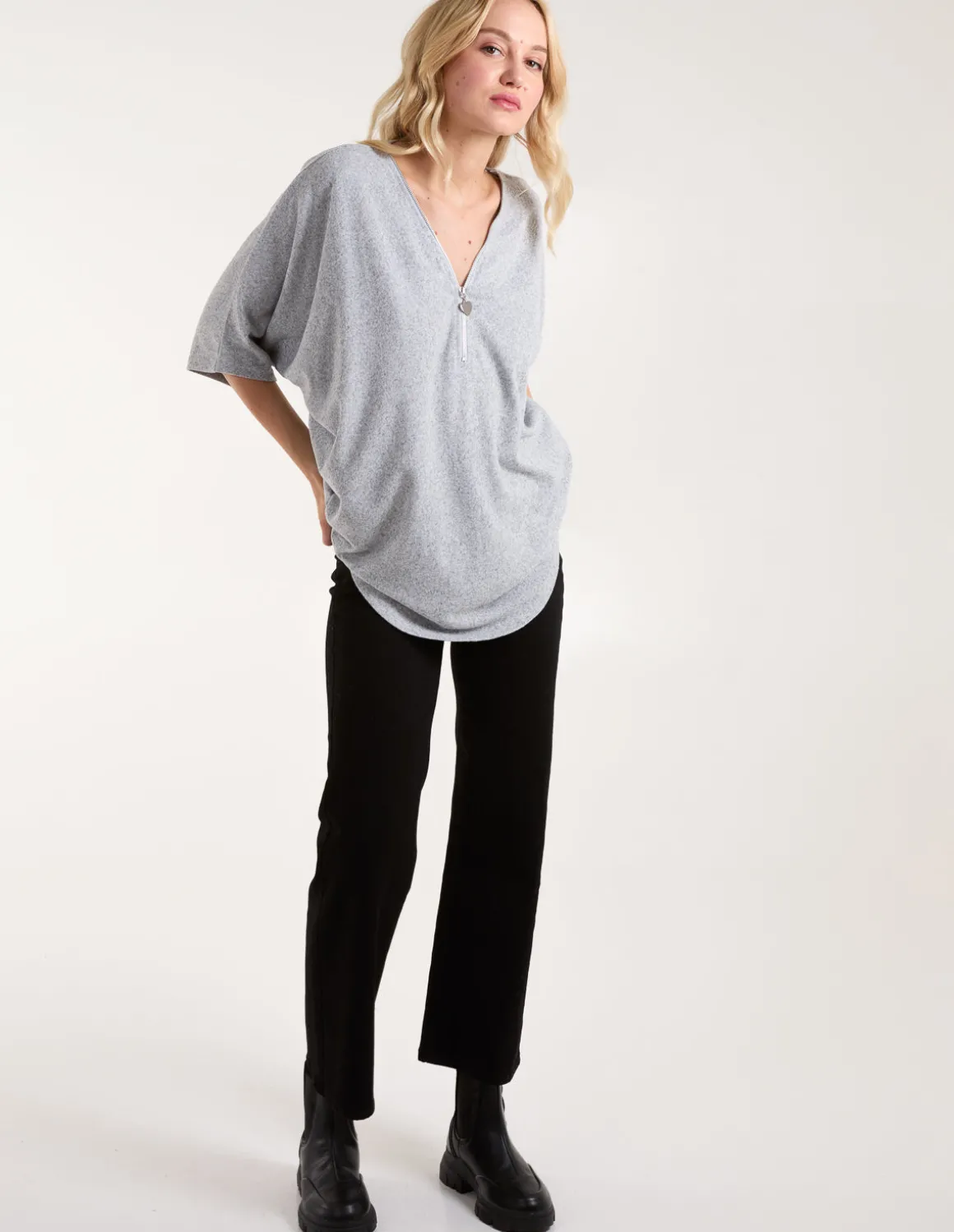 Heart Half Zip Front Top