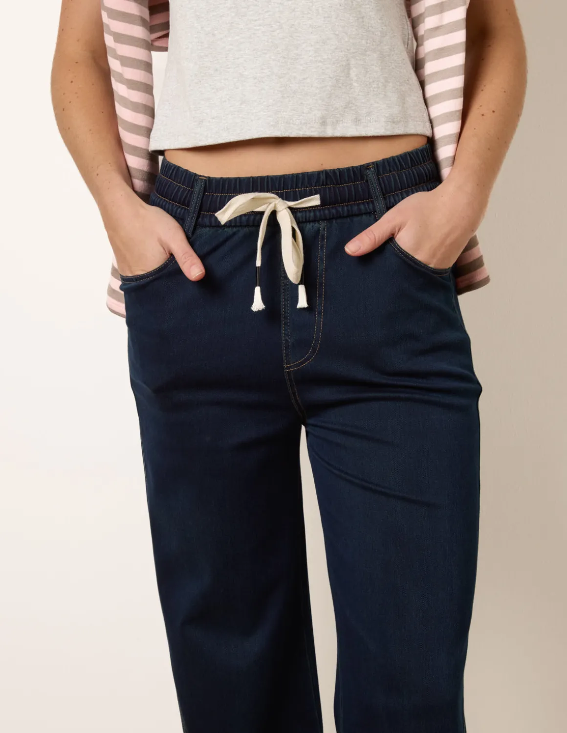 Herringbone Tie Up Stretch Trousers
