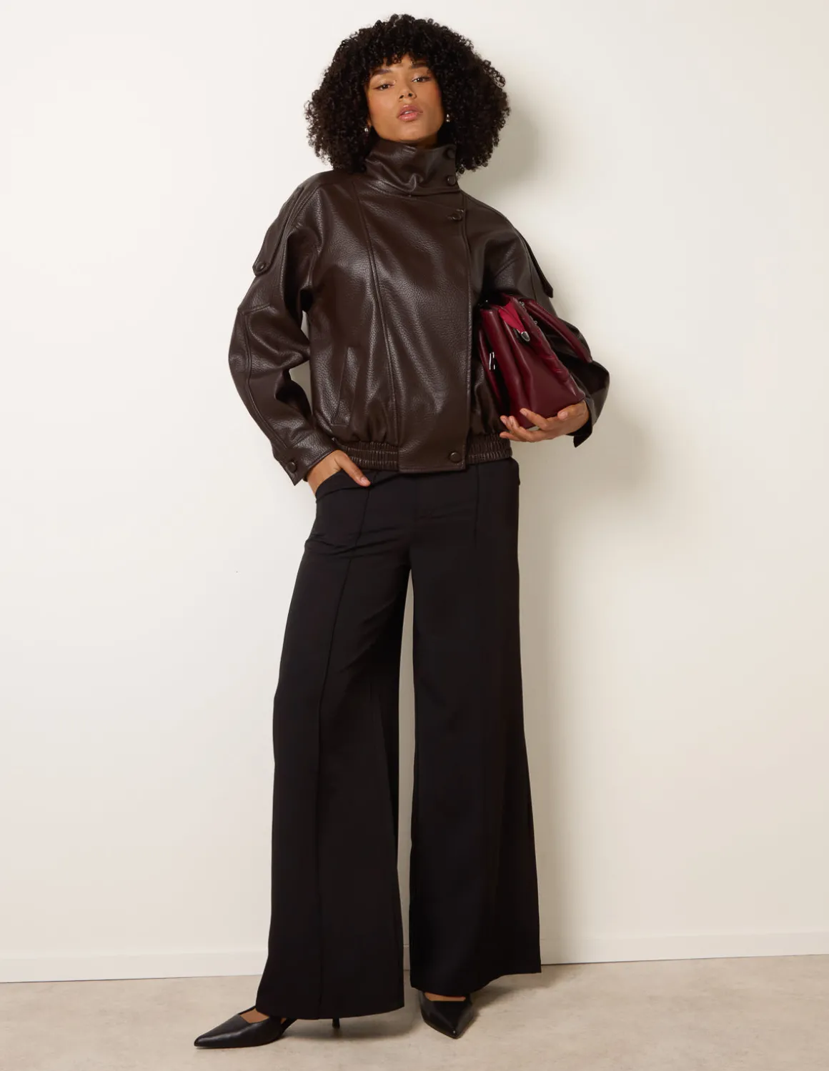 High Collar Faux Leather Jacket