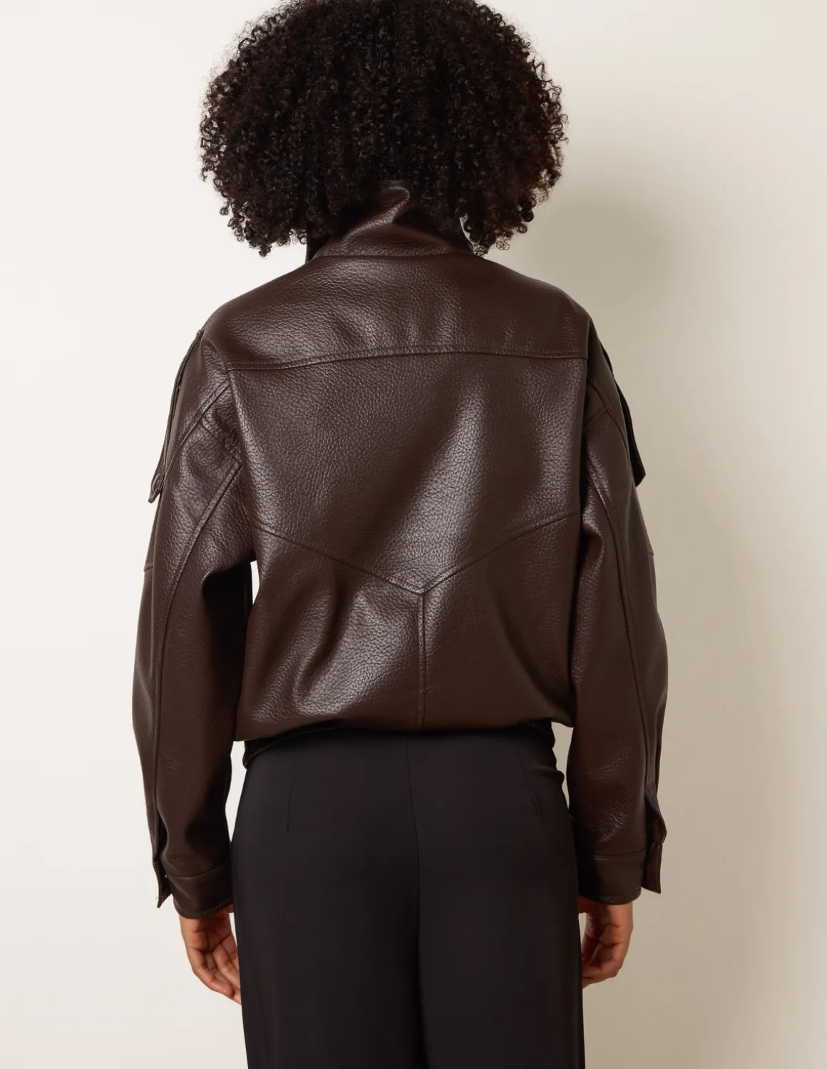 High Collar Faux Leather Jacket