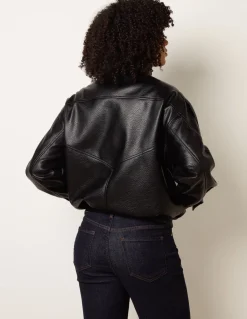 High Collar Faux Leather Jacket