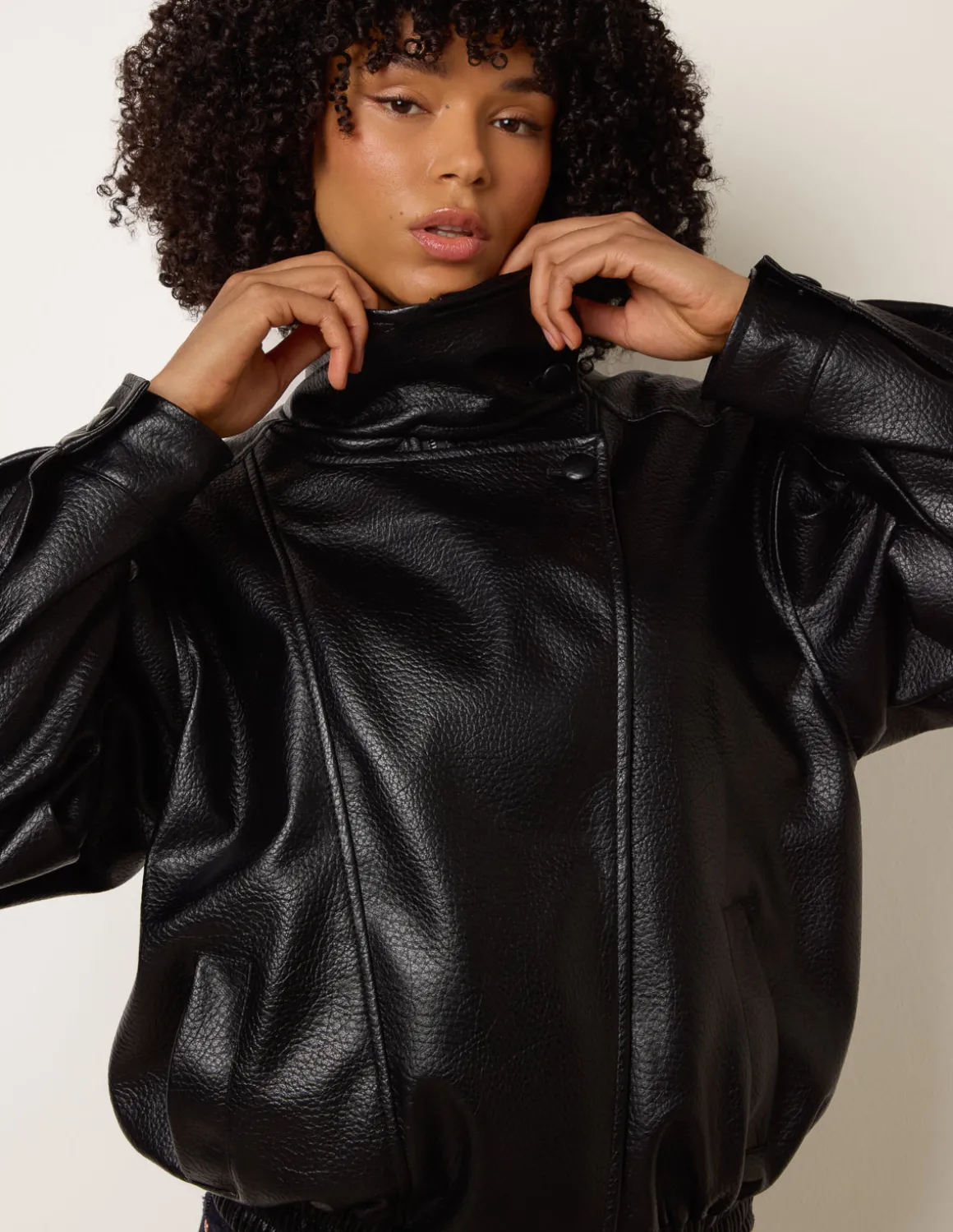 High Collar Faux Leather Jacket