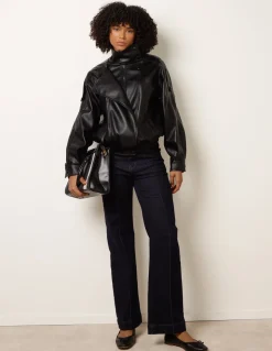 High Collar Faux Leather Jacket