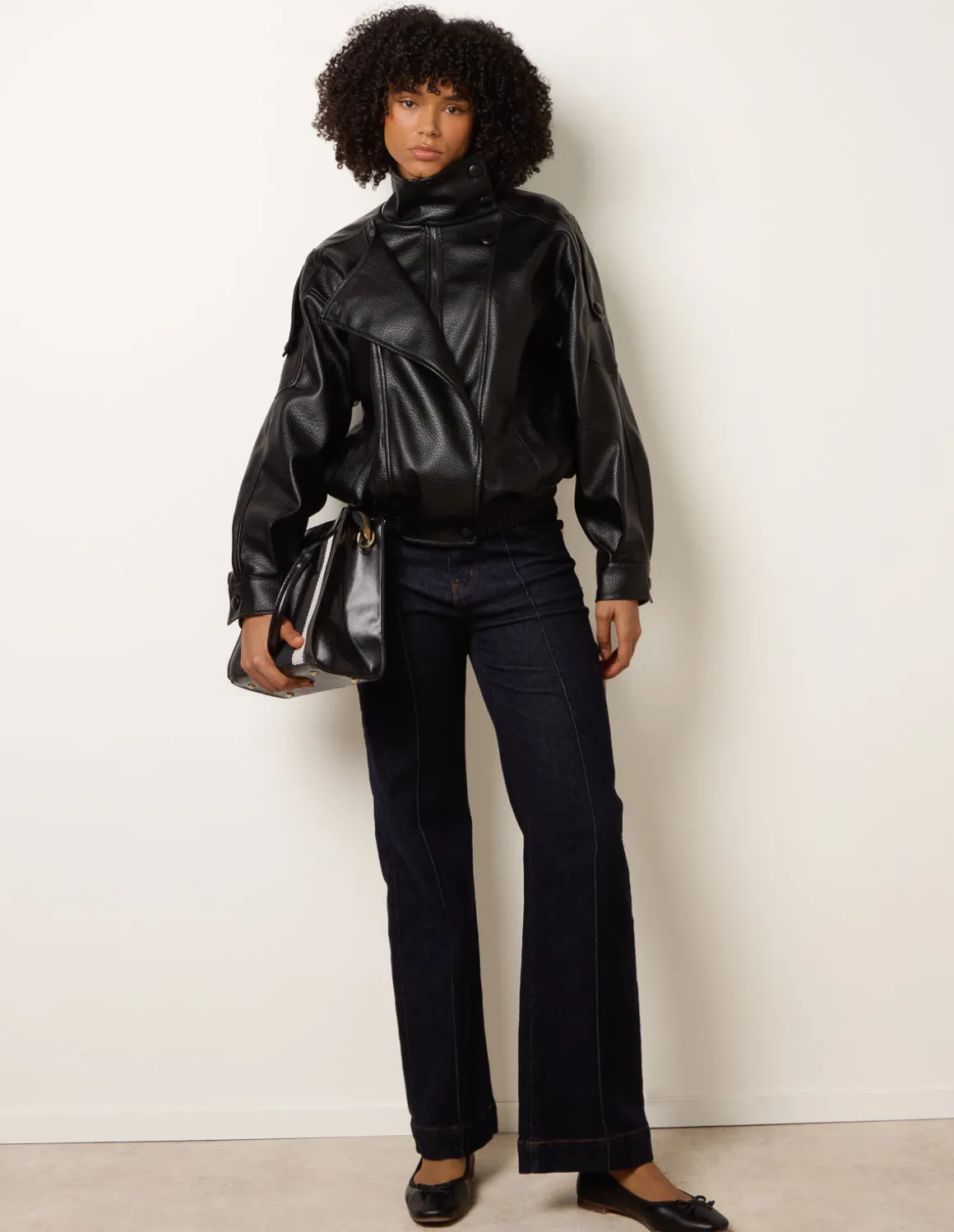 High Collar Faux Leather Jacket