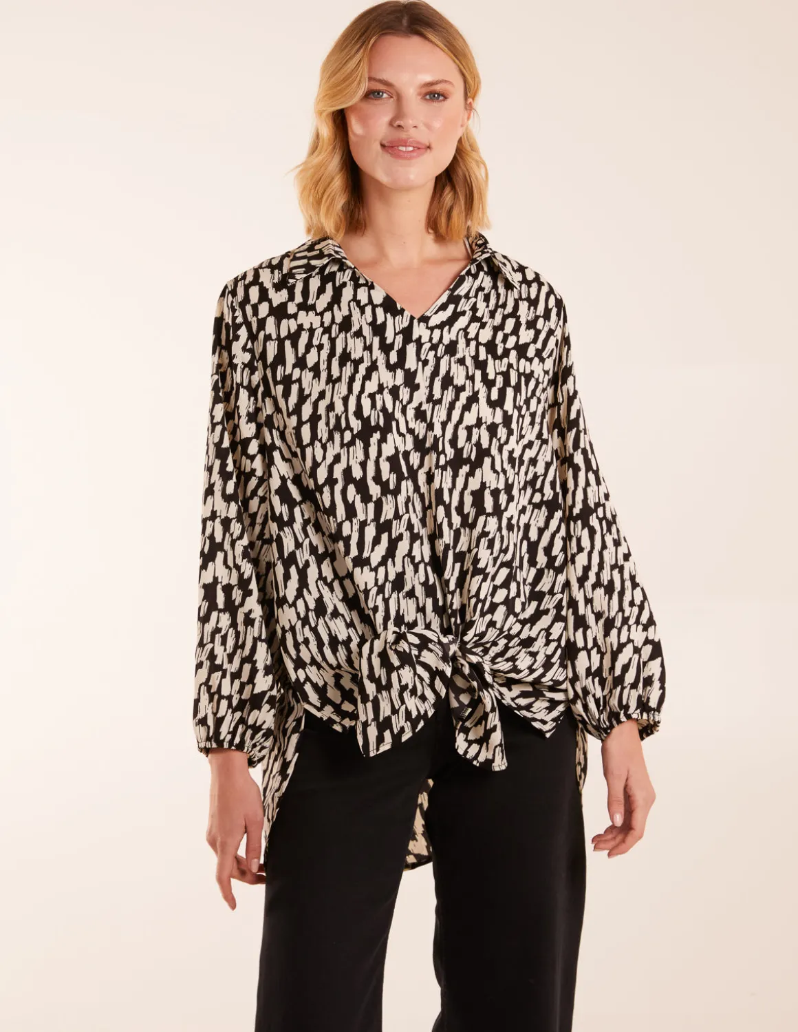High Low Hem Tie Knot Blouse
