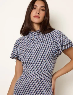 High Neck Angel Sleeve Mini Dress