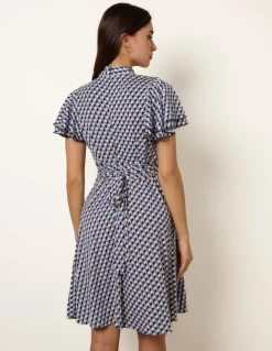 High Neck Angel Sleeve Mini Dress