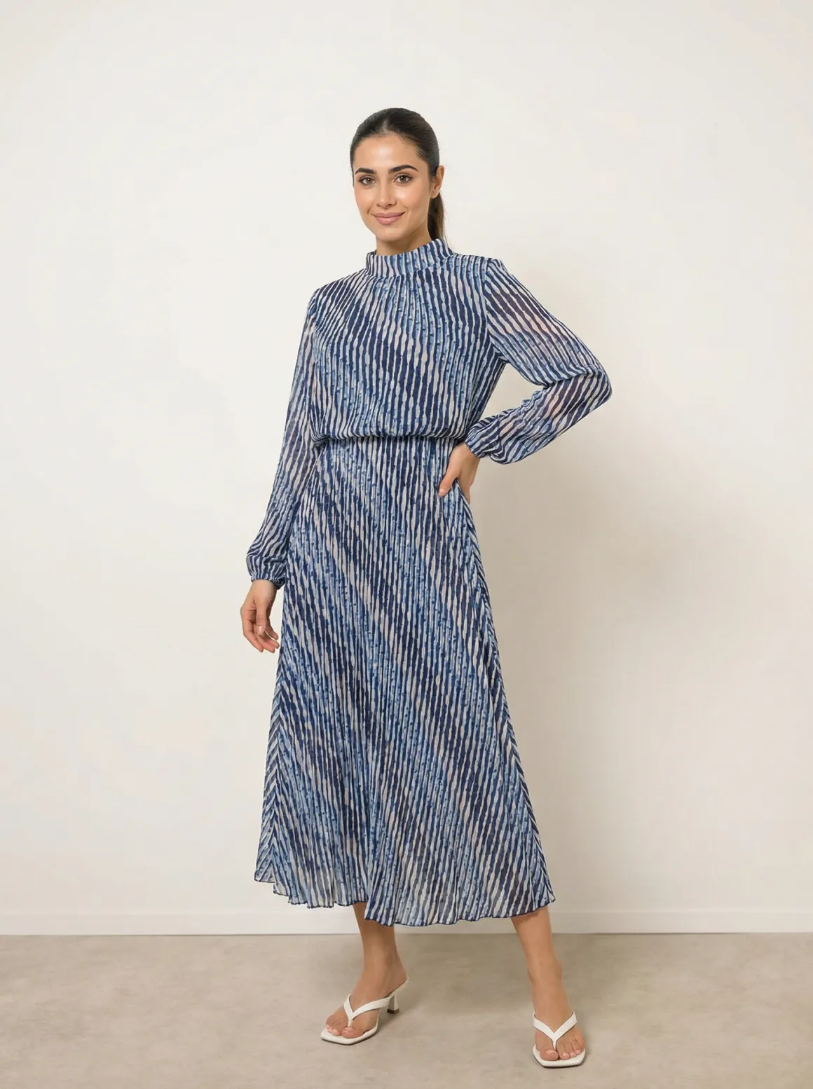 High Neck Bubble Print Dress