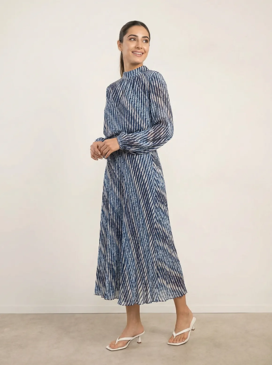 High Neck Bubble Print Dress