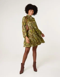 High Neck Frill Hem Dress