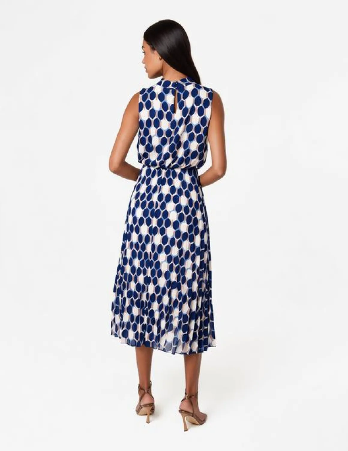 High Neck Geometric Print Pleated Dress