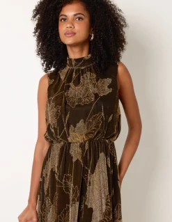 High Neck Jacquard Midi Dress