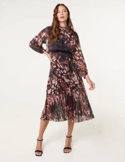 High Neck Metallic Pleated Dress