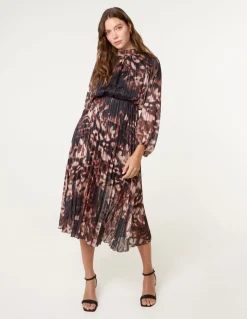 High Neck Metallic Pleated Dress