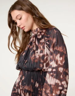 High Neck Metallic Pleated Dress