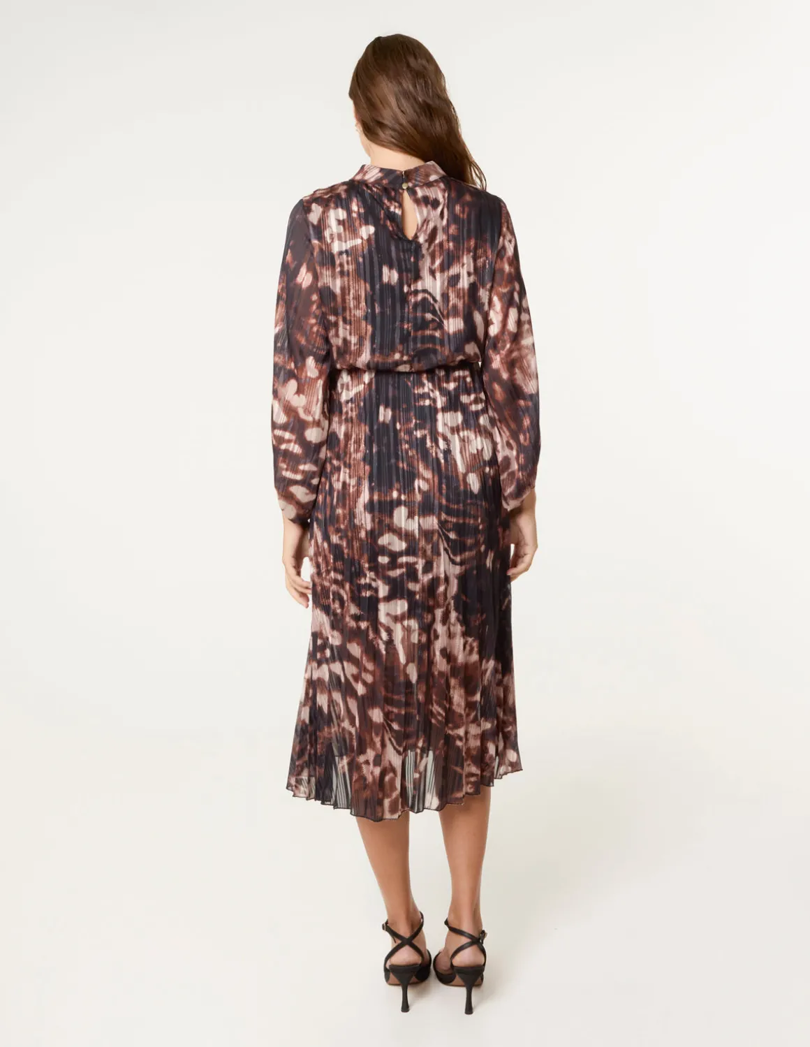 High Neck Metallic Pleated Dress