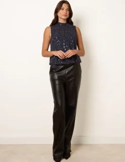 High Neck Metallic Puff Ball Blouse