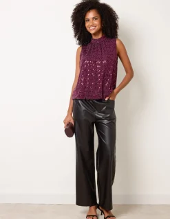 High Neck Metallic Puff Ball Blouse