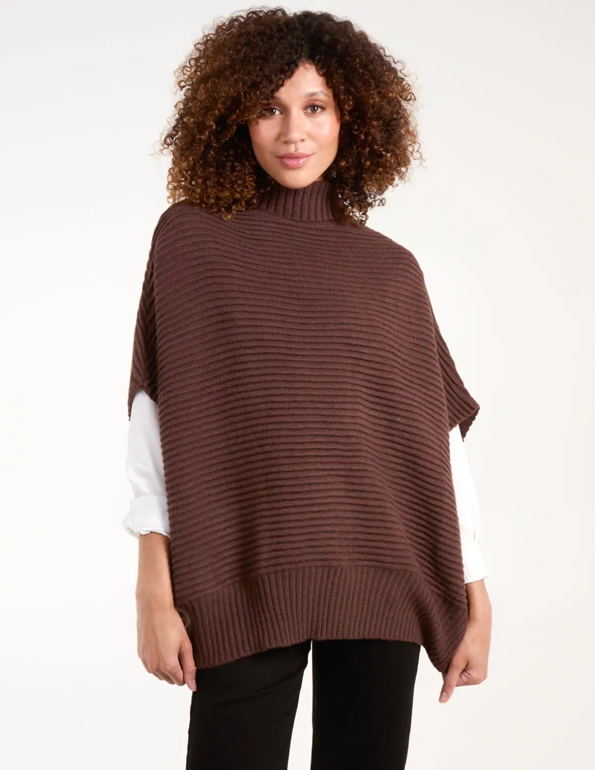 High Neck Oversized Ribbed Tabard Jumper
