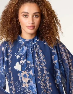 High Neck Puffball Floral Blouse