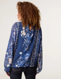 High Neck Puffball Floral Blouse
