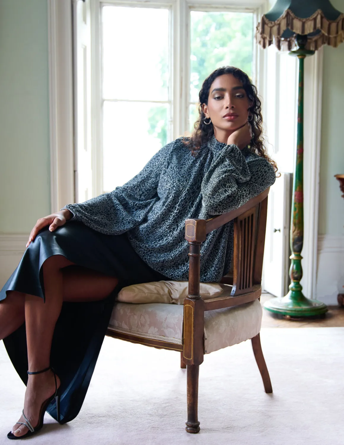High Neck Puffball Hem Blouse