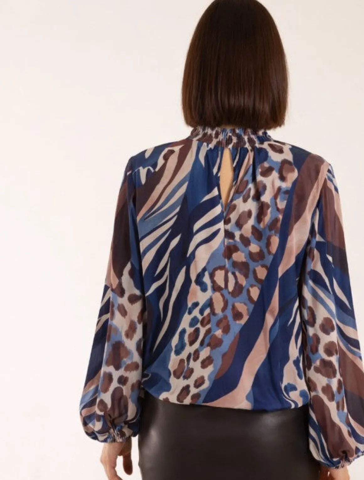 High Neck Puffball Printed Top