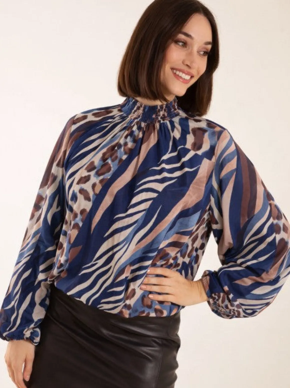 High Neck Puffball Printed Top
