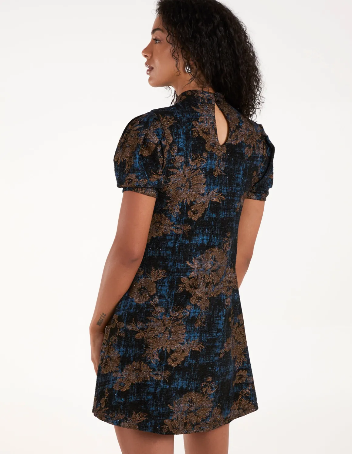 High Neck Puff Sleeve Dress