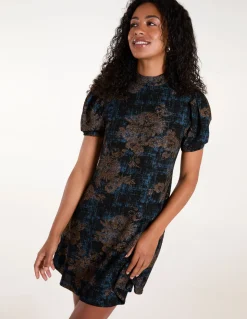 High Neck Puff Sleeve Dress