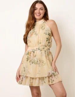 High Neck Tiered Mini Occasion Dress