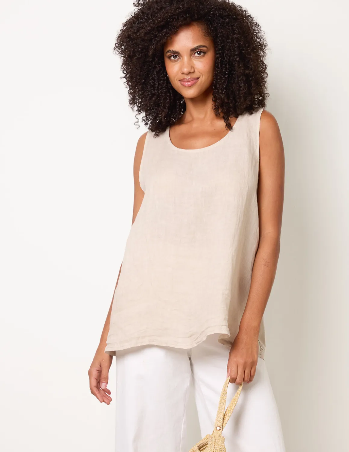Jersey Back Linen Woven Front Sleeveless Top