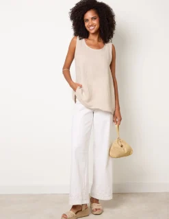 Jersey Back Linen Woven Front Sleeveless Top