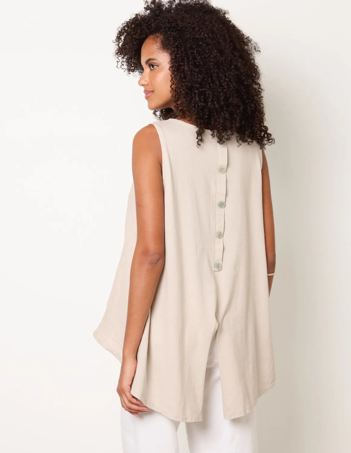 Jersey Back Linen Woven Front Sleeveless Top