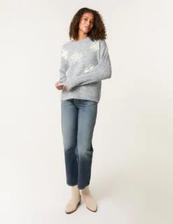 Jumper With Embroidered Flowers