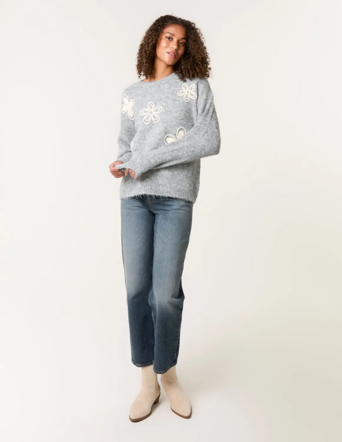 Jumper With Embroidered Flowers