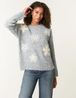 Jumper With Embroidered Flowers
