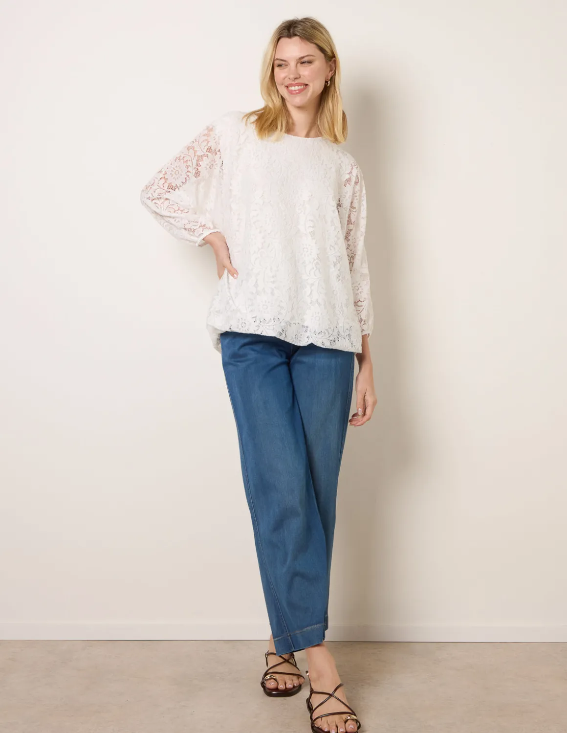 Lace Puffball Batwing Top