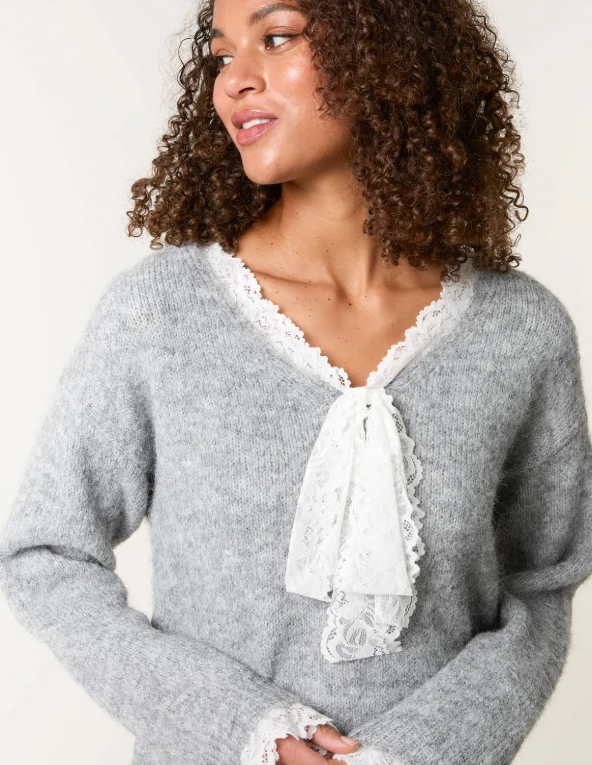Lace Trim Pussybow Jumper