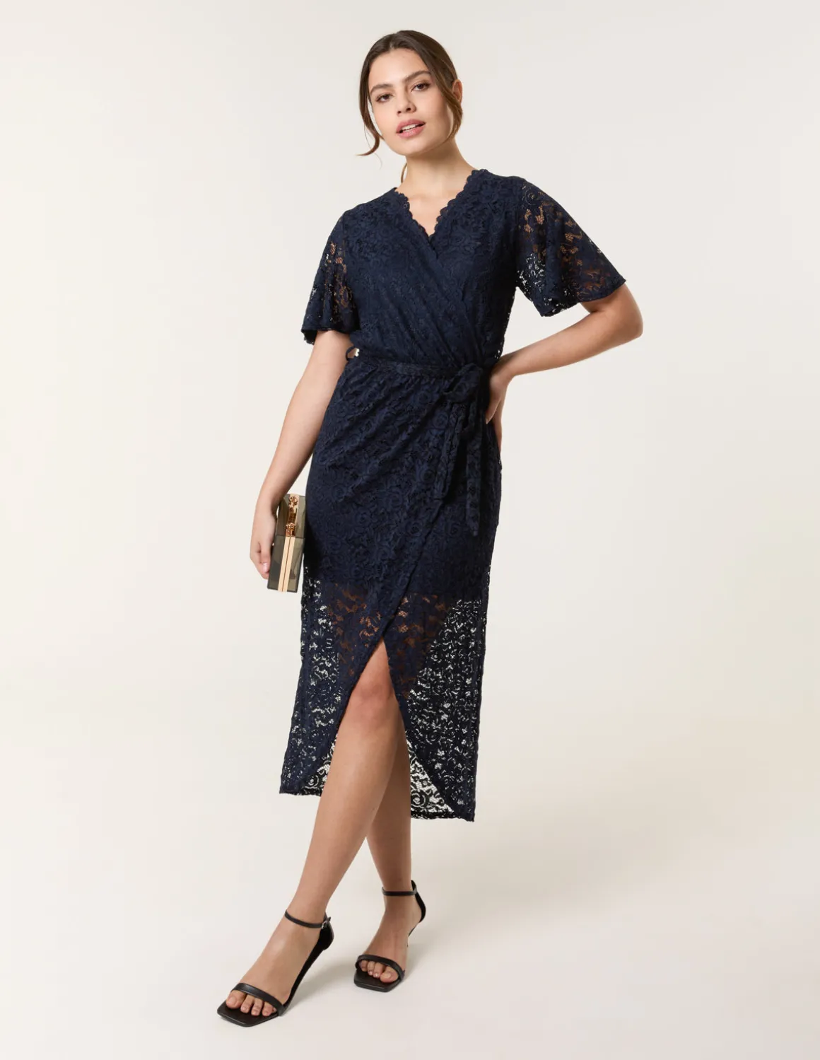 Lace Wrap Over Midi Dress