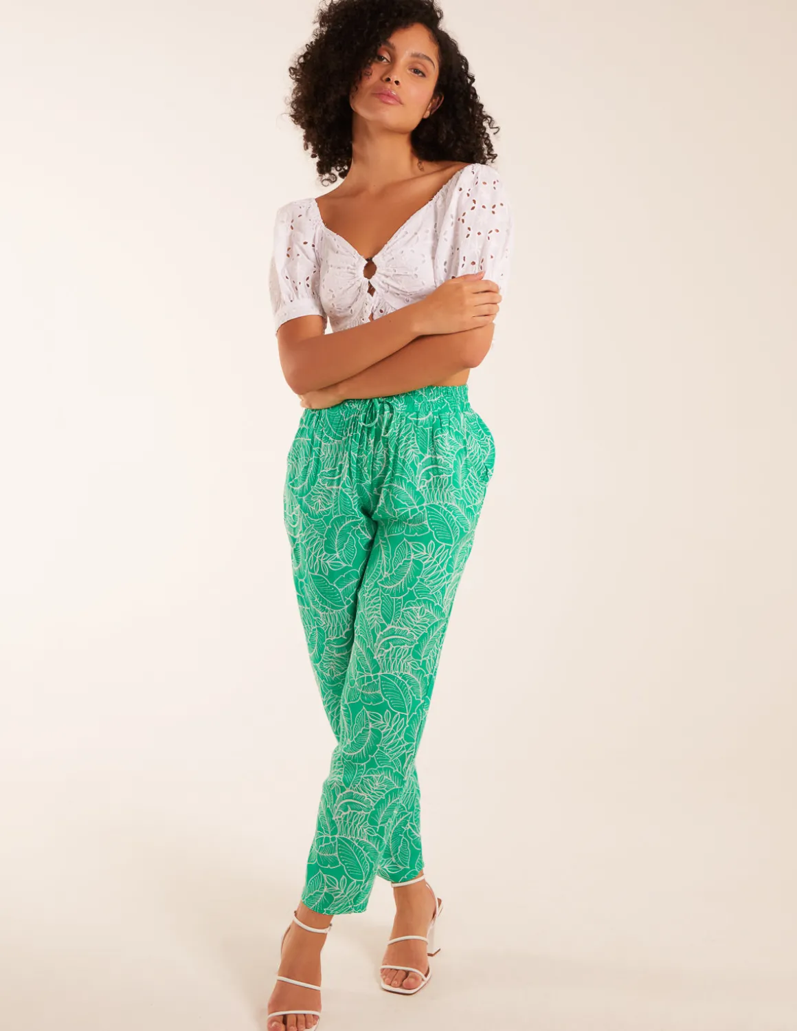 Leaf Print Capri Trousers