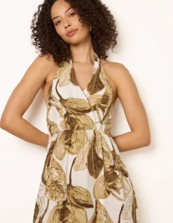 Leaf Print Halter Neck Dress