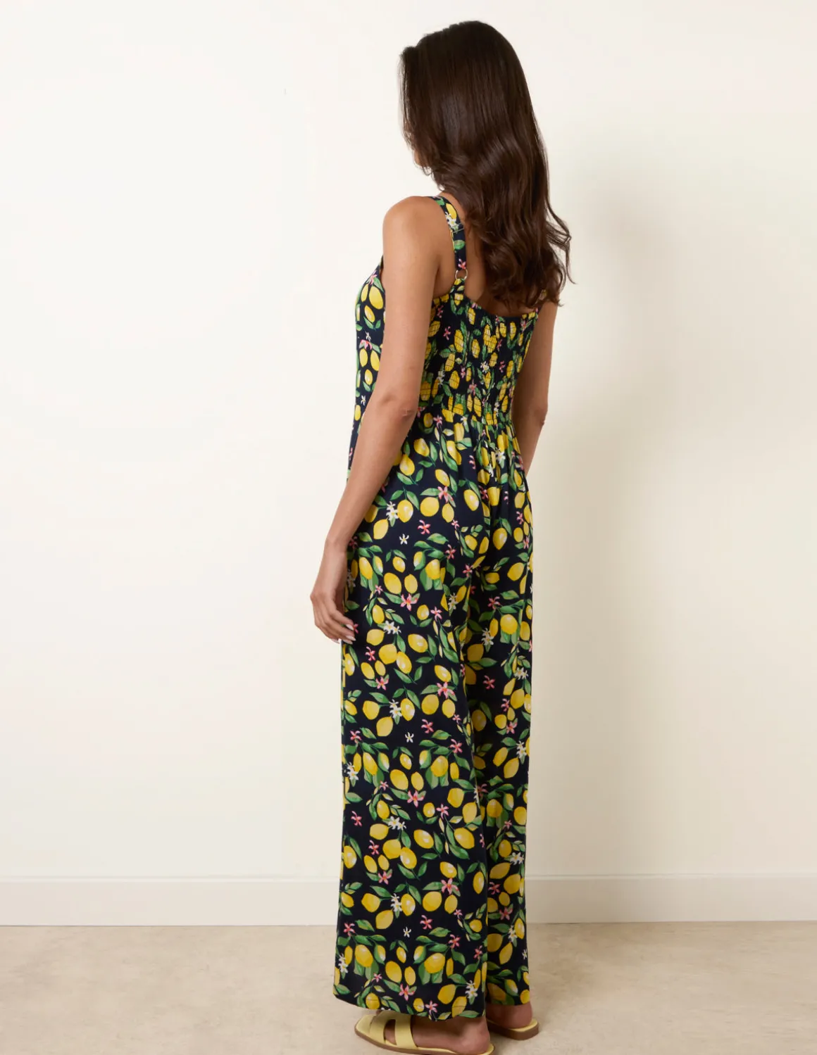 Lemon Print Front Tie Jumpsuit