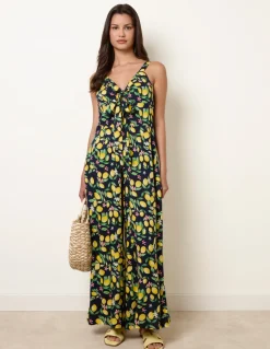 Lemon Print Front Tie Jumpsuit